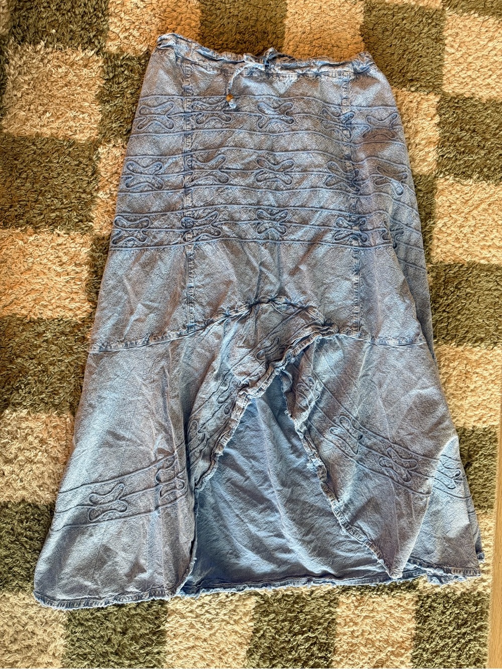 Light Blue Embroidered Cotton Maxi Skirt